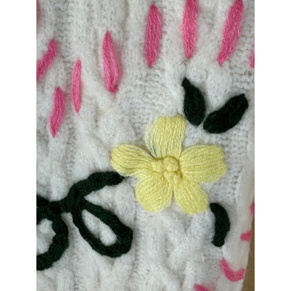 NEW POL Cream Embroidered Pink Heart Soft Sweater Oversized Size M Valentine - Picture 5 of 6